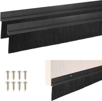 M METERXITY 2Pack Door Sweep - 39" Door Bottom Brush Heavy Duty Seal Draft Stopper Aluminum Base with 50mm Brush, Adhesive/Screw Installation for Interior/Exterior/Garage/Sliding Doors, Black