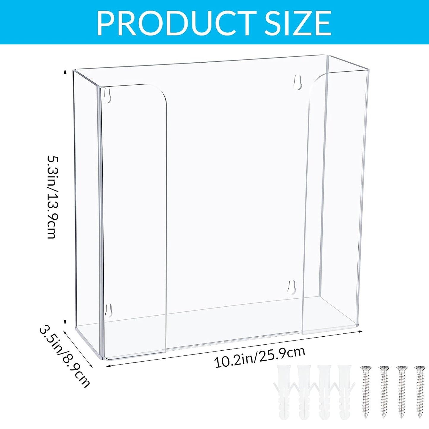 Soaoo 4 Pcs Acrylic Glove Box Holder Dispenser Glove Holder for Wall Mount Clear Acrylic Glove Rack Wall Floating Glove Box Organizer for Medical Latex Rubber Disposable Glove Boxes (Single,5.3'' H)