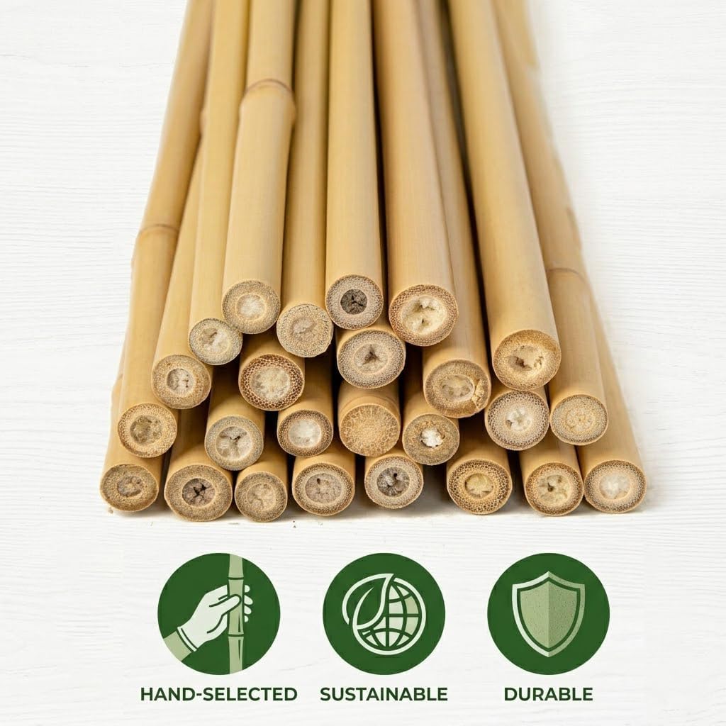 Plant Stakes Natural Bamboo Sticks - 30 Pcs Bamboo Garden Stakes for Plants 4.8 FT Plant Support Sticks with Twist Ties for Tomatoes Beans Flowers Indoor Outdoor Potted Climbing Plants