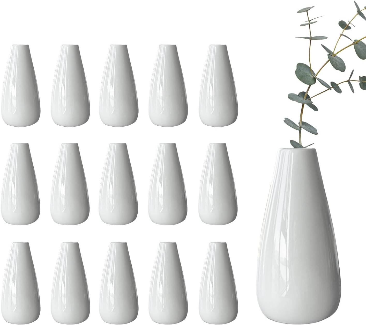 Modern Small Flower Vases 8 Pack - Ceramic, White