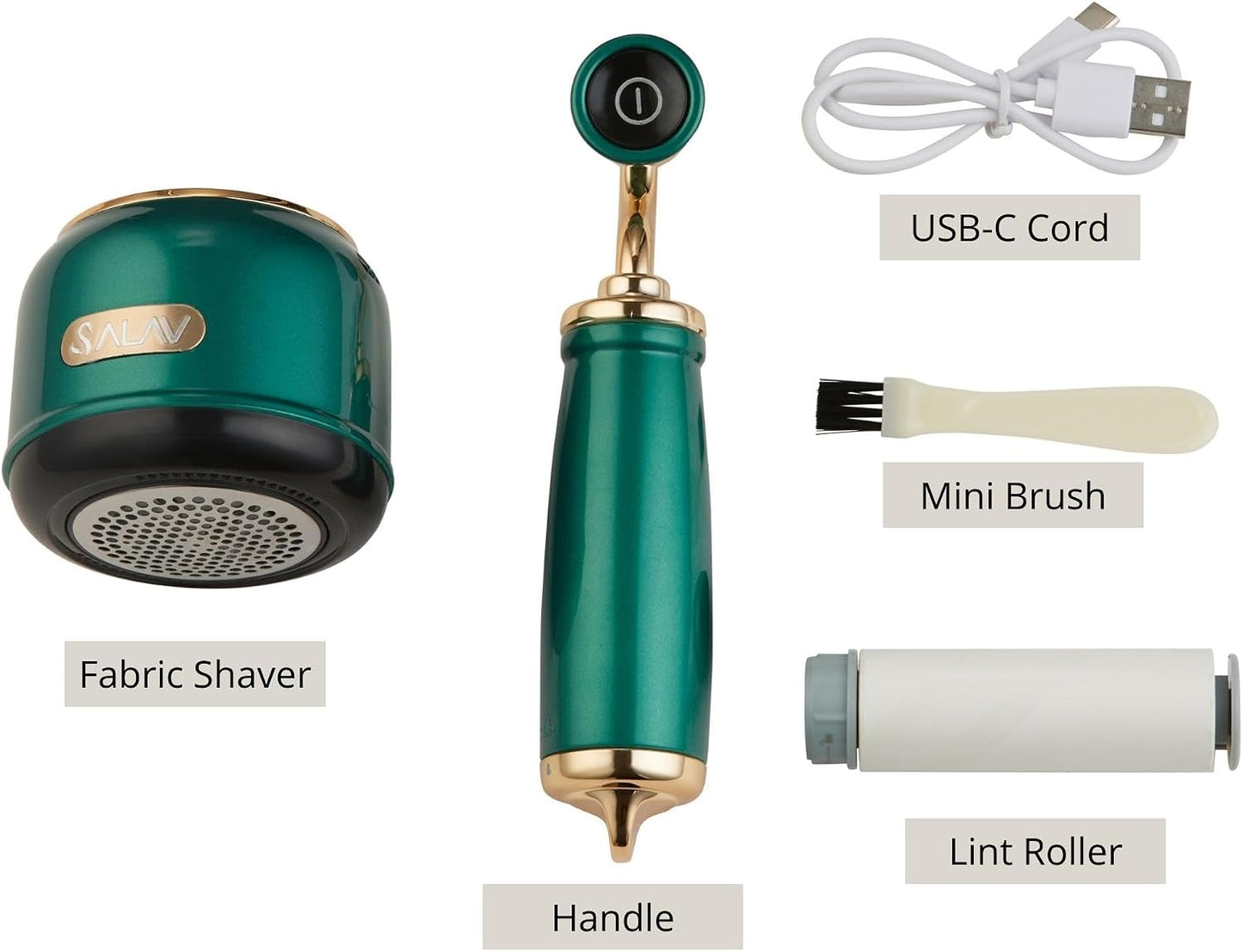 SALAV® Retro Edition 2-in-1 Rechargeable Fabric Shaver and Lint Roller, 6-Blade System, Removes Fuzz and Pilling on Fabrics, Includes Charging Cable (Rose)