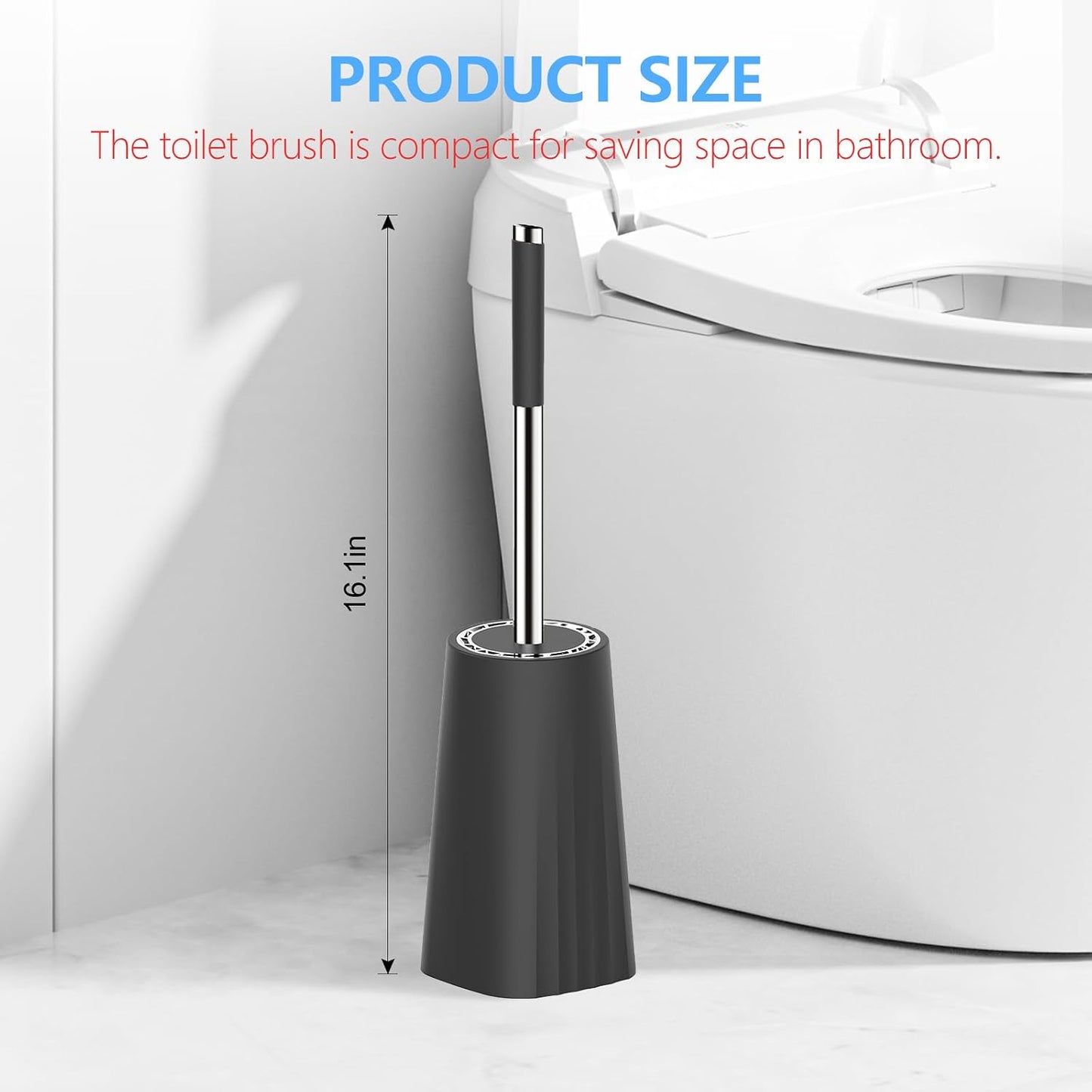SetSail Toilet Brush, Compact Size Toilet Bowl Brush and Holder Toilet Brushes for Bathroom with Stainless Steel Handle Toilet Cleaner Brush with Durable Scrubbing Bristles, Splash-Proof