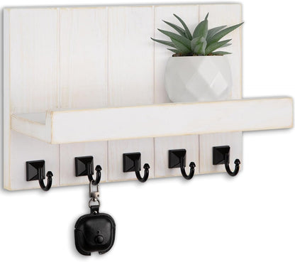Key Holder for Wall, Decorative Key Holder with Shelf, Key and Mail Holder Wall Mount, Farmhouse Decor with 5 Key Hooks for Keys, Coats, ect.