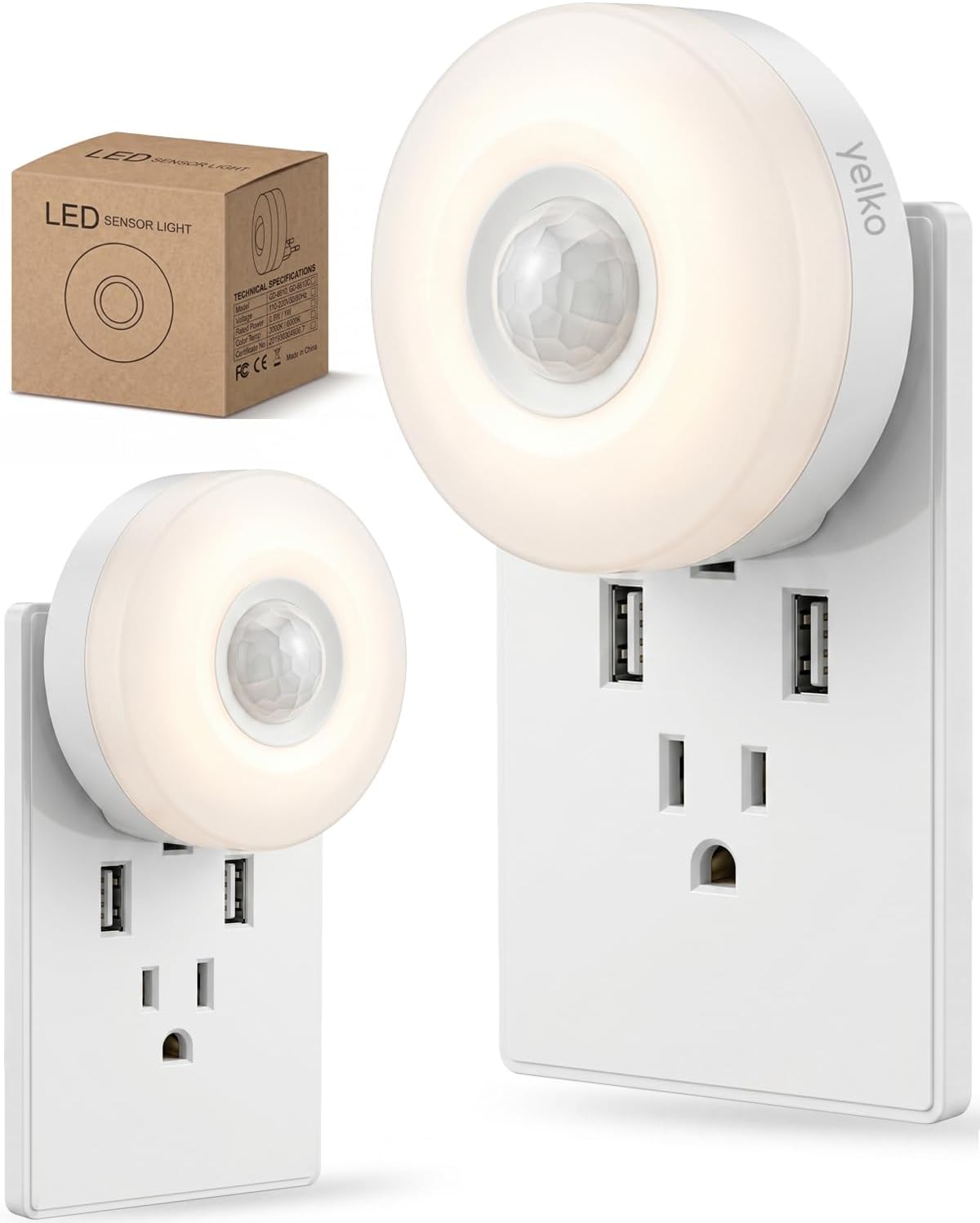 YELKO Motion Sensor Night Light - Plug in 3000K Warm White Anti-Glare LED Nightlight, Ultra Bright Cozy Soft Glow Not Dazzling for Hallway, Stairs, Garage, Bedroom, Bathroom, Garage, Kitchen, 2 Pack