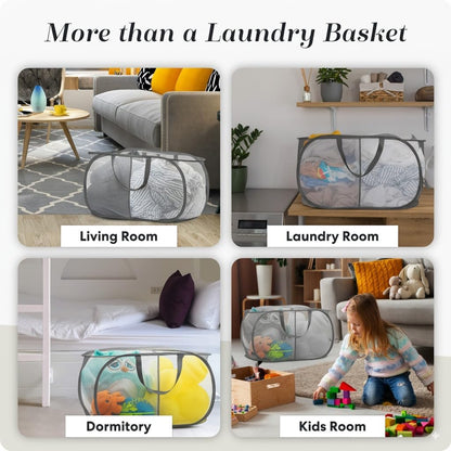 Handy Laundry Collapsible Laundry Basket, 3-Compartment Mesh Laundry Sorter, Foldable Pop Up Hamper with Handles, Space-Saving Durable Organizer for Dorm, Bedroom, Travel, White