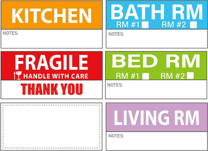 Yoget 42x90mm Large Home Moving Labels for Apartment Moving, 4 Different Color Coded Packing Stickers + 40Pcs Fragile Stickers + 40 Pcs Removable Blank Furniture Labels (240 Labels)