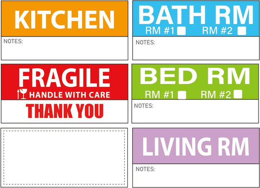 Yoget 42x90mm Large Home Moving Labels for Apartment Moving, 4 Different Color Coded Packing Stickers + 40Pcs Fragile Stickers + 40 Pcs Removable Blank Furniture Labels (240 Labels)