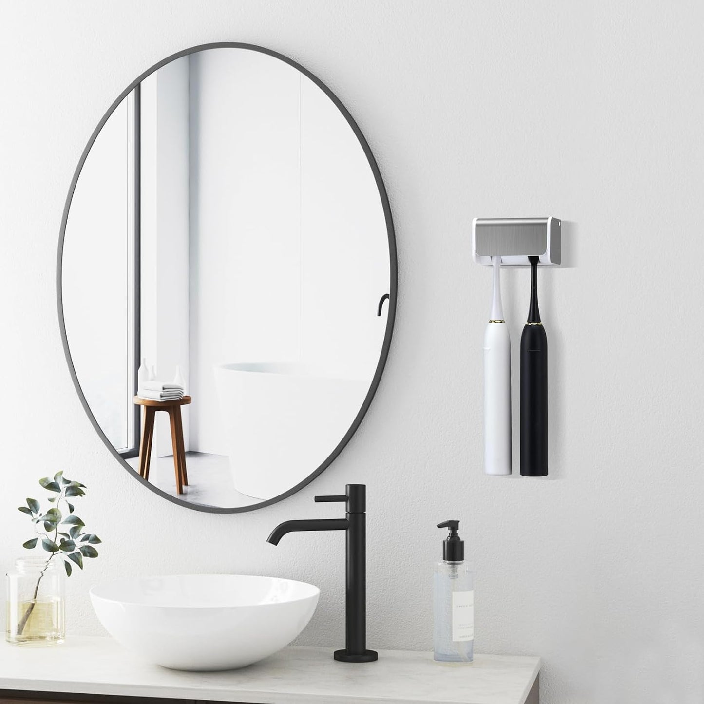 PARKMANI 2 PCS Toothbrush Holders Wall Mounted with Cover, Electric Tooth Brushing Holder for Bathroom, 2 Slots Self Adhesive Toothbrush Organizer for Family, Kids (2, Brushed Silver)