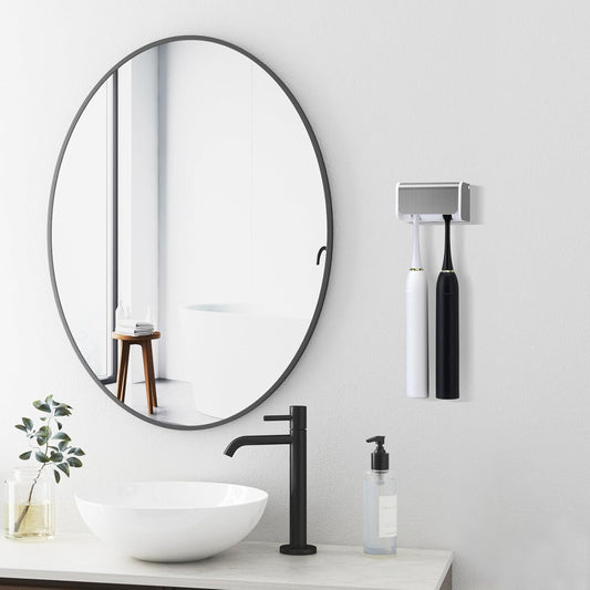 PARKMANI 2 PCS Toothbrush Holders Wall Mounted with Cover, Electric Tooth Brushing Holder for Bathroom, 2 Slots Self Adhesive Toothbrush Organizer for Family, Kids (2, Brushed Silver)