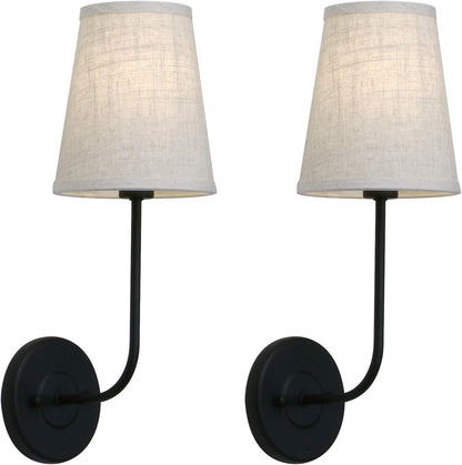 Pathson Set of 2 Vintage Wall Sconces Linen Fabric Shade, Hardwired Bathroom Vanity Lights Brass Finish, Industrial Wall Mounted Fixtures for Bedroom Living Room (Antique Brass)