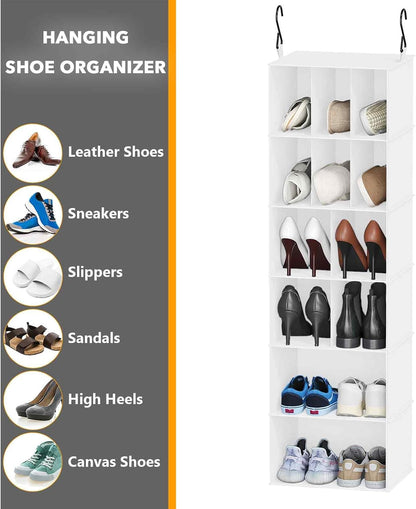 SpaceAid 2 Pack Hanging Closet Organizer and Storage with Dividers, 24 Compartments Hanging Shoe Shelves for Closet, Wardrobe, RV, Garment Rack - Black