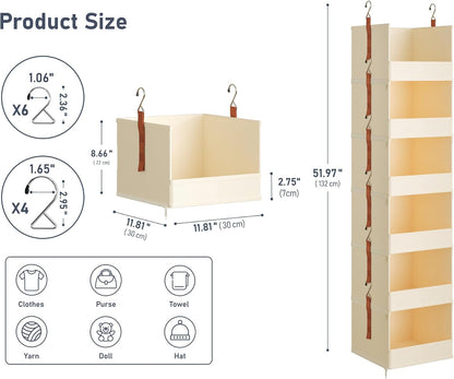 DIMJ Hanging Closet Organizer - 4 Tier Collapsible Hanging Shelves with Hooks Zipper, Fabric Clothes Organizer, Space-Saving Storage Bin Basket for RV, Bedroom, Laundry Organization