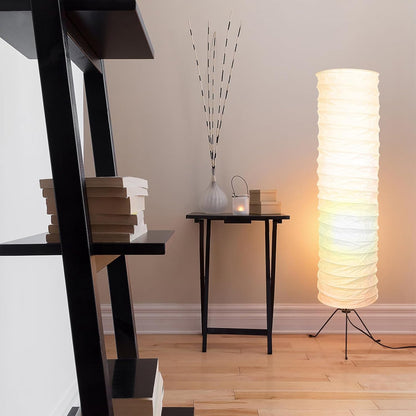 STOBOK Rice Paper Floor Lamp Shade Replacement, 36-inch Standing Paper Lampshade, Japanese Style Long Lamp Shade Only, Foldable Light Cover for Living Room Bedroom Hotel Decor, White
