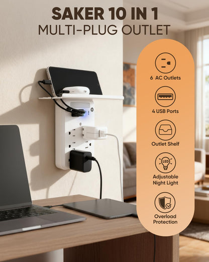 Saker Outlet Concealer Power Strip | 5ft Flat Plug Extension Cord with 3 Outlets,1625W | Universal Size Outlet Cover Baby Proofing | Cover Extension Cord for Kitchen, Home and Office
