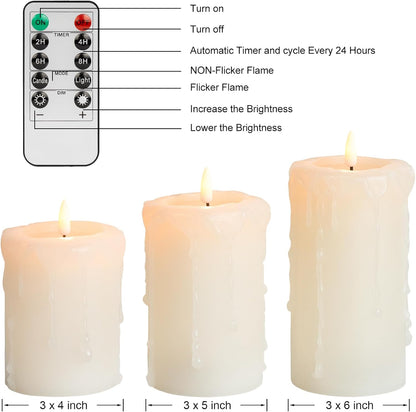 ANGELLOONG Flickering Flameless Candles, Realistic Battery Operated Candles with Remote and Timer, Set of 3 LED Candles for Room Fall Home Wedding Decor Centerpieces Table Party Valentines Decorations