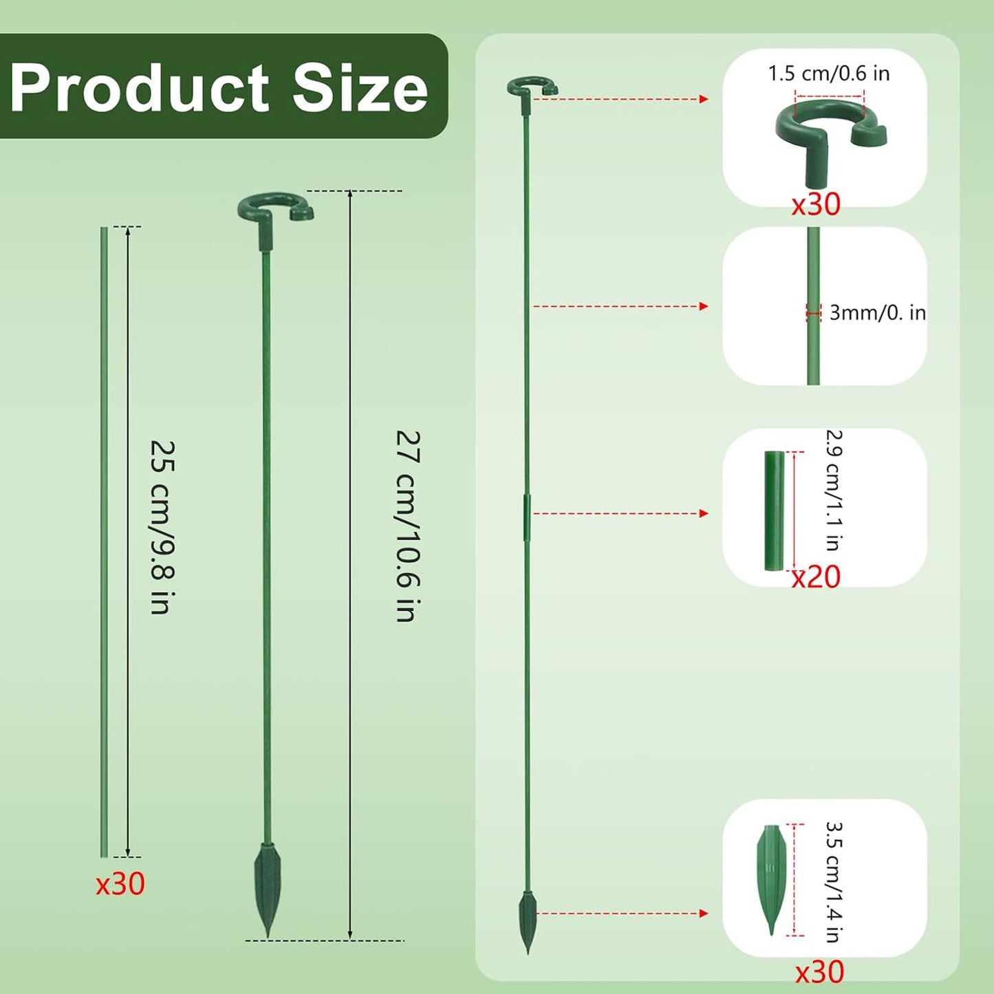 Pack of 30 Small Plant Stakes for Indoor Plants | 3 Size 6.7/10.7/14.6/ Inches Single Stem Plant Support Stakes for Phalaenopsis/Orchid Flower/Roses/Chrysanthemum/Succulent