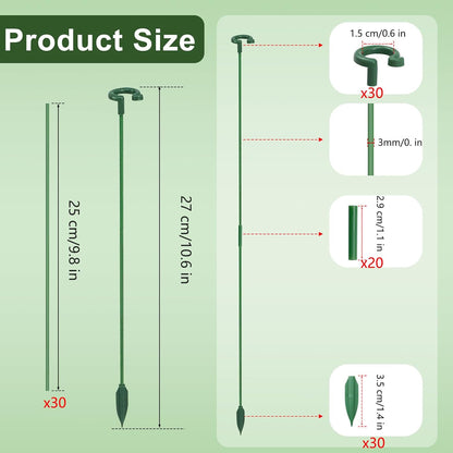Pack of 30 Small Plant Stakes for Indoor Plants | 3 Size 6.7/10.7/14.6/ Inches Single Stem Plant Support Stakes for Phalaenopsis/Orchid Flower/Roses/Chrysanthemum/Succulent