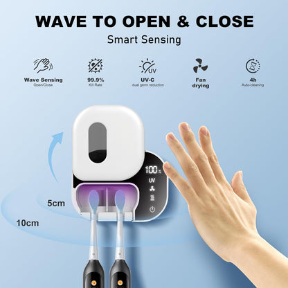 Upgraded Toothbrush Cleaner Holder Wall Mounted, Razor Electric Toothbrush Holder for Bathroom, LED Smart Screen, with Auto-Inductive Cover, Air Drying and 60-Degree Drying, for Home, Travel