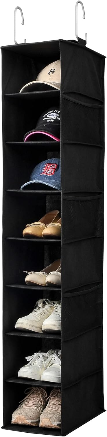 Berdeng Hanging Shoe Organizer for Closet with Side Mesh Pockets，Hat Racks for Baseball Caps，Shoe and Hat Holder & Storage，8-Shelf，Gray，1 Pack