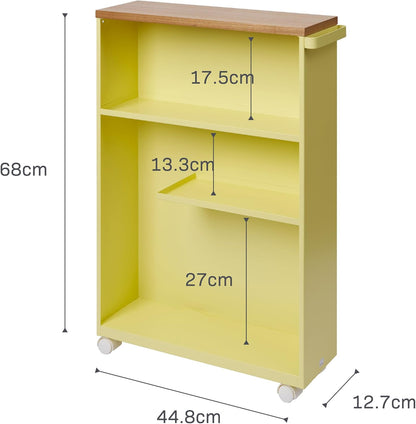 Yamazaki Home Slim Rolling Storage Cart – Narrow Bathroom Storage Cabinet With Handle, Slim Bathroom Storage Cart With Wheels, Easy Assembly, Steel + Wood, White, 27" - Steel -