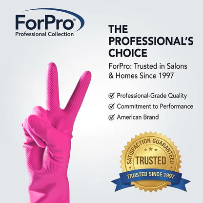 ForPro Natural Rubber Gloves, 6 Pairs Reusable Multi-Purpose Household Cleaning Gloves with Soft Inner Lining, Waterproof & Chemical-Resistant, Wild Cherry, Small