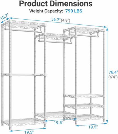 VIPEK V5 Heavy Duty Clothes Rack, Portable Closet Wardrobe with 4 Hanging Rods & 8 Shelves, Freestanding Adjustable Garment Rack for Bedroom, Walk-in Closet, 890 lbs Capacity, Black, 68.9" L