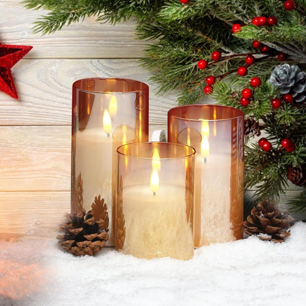 Battery Operated Flameless Candles with Remote Timer Real Wax Realistic Bright Flicker Flickering Electric Electronic LED Pillar Lights Home Wedding Party Decorations Set of 3 Rustic Texture Gray Grey