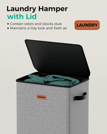 150L 2-Section Laundry Hamper with Lid – Removable Bag, Double Compartment Clothes Hamper for Bathroom, Bedroom, Dorm & Laundry Room