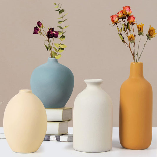 Ceramic Vase Set of 4,Small Vases for Dried Flowers&Pampas Grass,Vase for Home Decor,Modern Farmhouse Decor,Morandi Color Ceramics Decoration for Centerpieces for Tables (Pink)