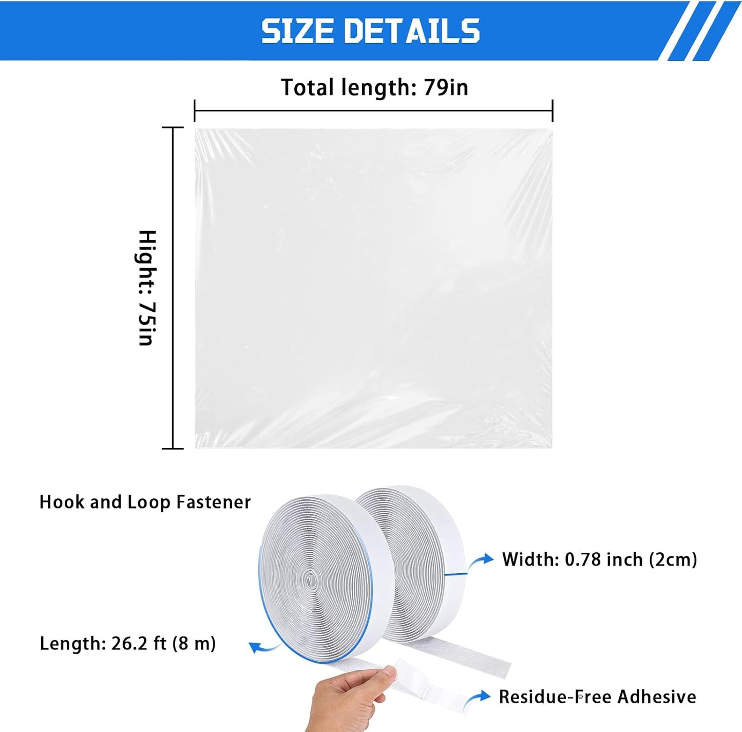 Heavy Duty Window Insulation Kit for Winter - 75 in x 79 in Clear Plastic 180㎛ Thick Shrink Film on Windows and Patio Doors, Reusable Storm Window Kit for Sliding Doors & Large Windows