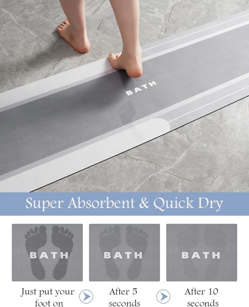 MontVoo-Bath Mat-Bathroom Mat Rug Non Slip Super Absorbent Stain Resistant Quick Dry Thin Bath Rug-Bath Mats for Bathroom Floor Bathtub Vanity-Bathmat Bath Rug Easy Care-17"x27" Grey