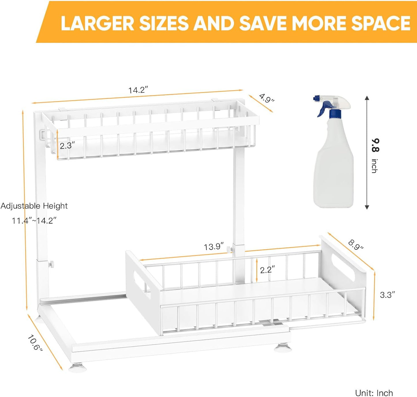 Saydear Under Sink Organizer Storage 2-Tier Premium Metal Pull-Out Kitchen Cabinet Organizer with Sliding Drawer, Height Adjustable, Heavy Duty for Kitchen & Bathroom Organizers 2 Pack Black