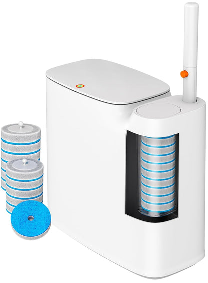 CTIME Bathroom Trash Can Set - Narrow White Plastic Small Trash can, a Toilet Wand, Toilet Brush Holder and 36 Refills, 2 Gallon Trash can with pop-up lid, Suitable for bathrooms and Small Toilets.