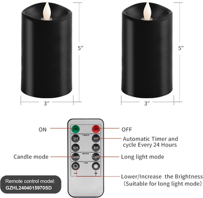 3x3 Flickering Flameless Candles Set of 2, 2AA Battery Life 600 Hours Battery Candles Flickering with Timer,3 inch Flameless Candles with Remote for Indoor/Outdoor, Ivory
