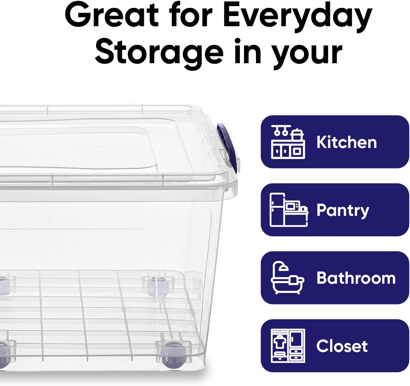 Superio Under Bed Storage Containers with Wheels (2 Pack), Flat Clear Storage Bin Stackable Large Storage Latch Box with Lids Store Cloths, Bedding, Linen, For Under The Bed, Garage, Home