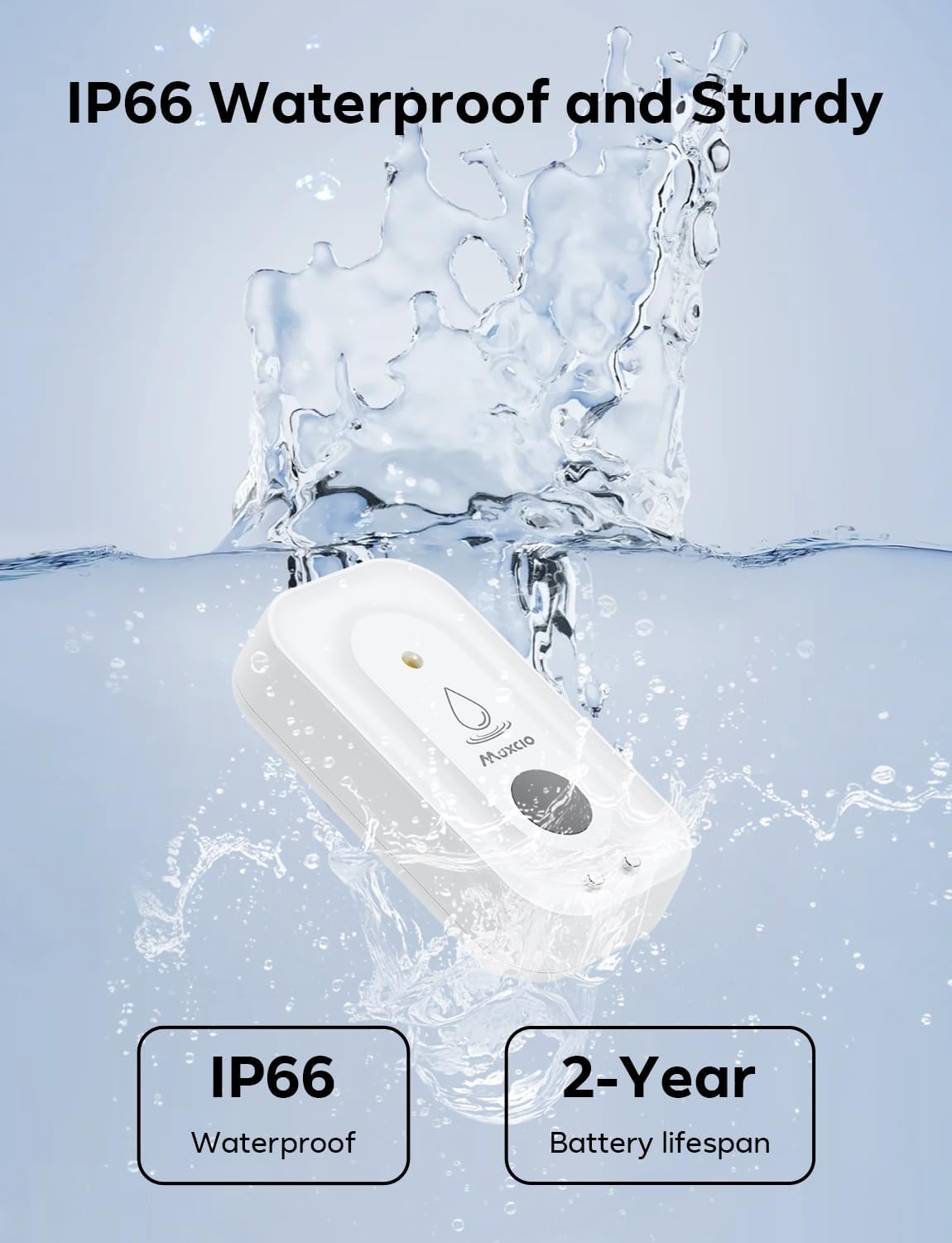MAXCIO Water Leak Detectors 5 Pack, 110dB Adjustable Smart Water Sensor, Leak and Drip Alert, IP66 Waterproof for Basement, Bathroom, and Kitchen