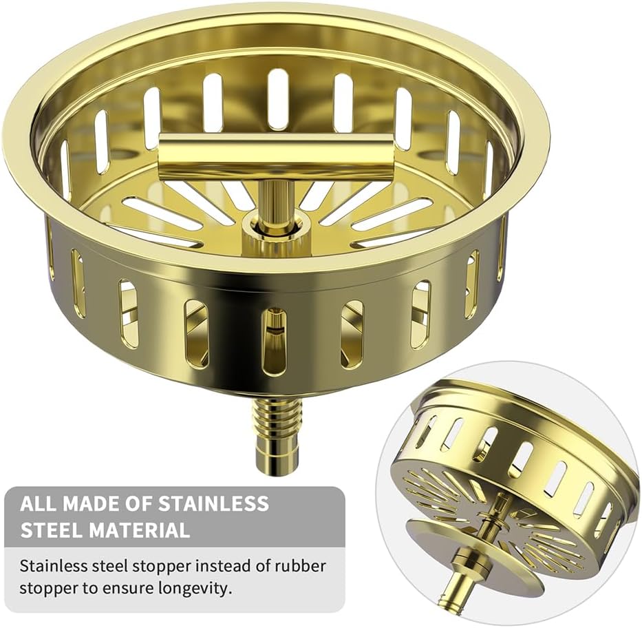KONE 3-1/2 Inch Kitchen Sink Drain Strainer Assembly Made by All Stainless Steel with Strainer Basket/Drain Stopper, Replacement for Standard Commercial Drains