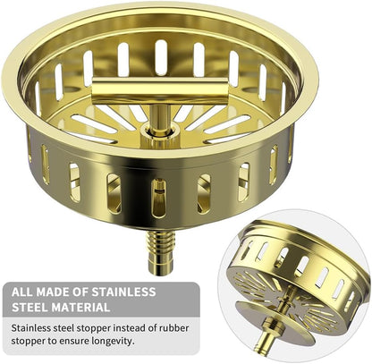 KONE 3-1/2 Inch Kitchen Sink Drain Strainer Assembly Made by All Stainless Steel with Strainer Basket/Drain Stopper, Replacement for Standard Commercial Drains