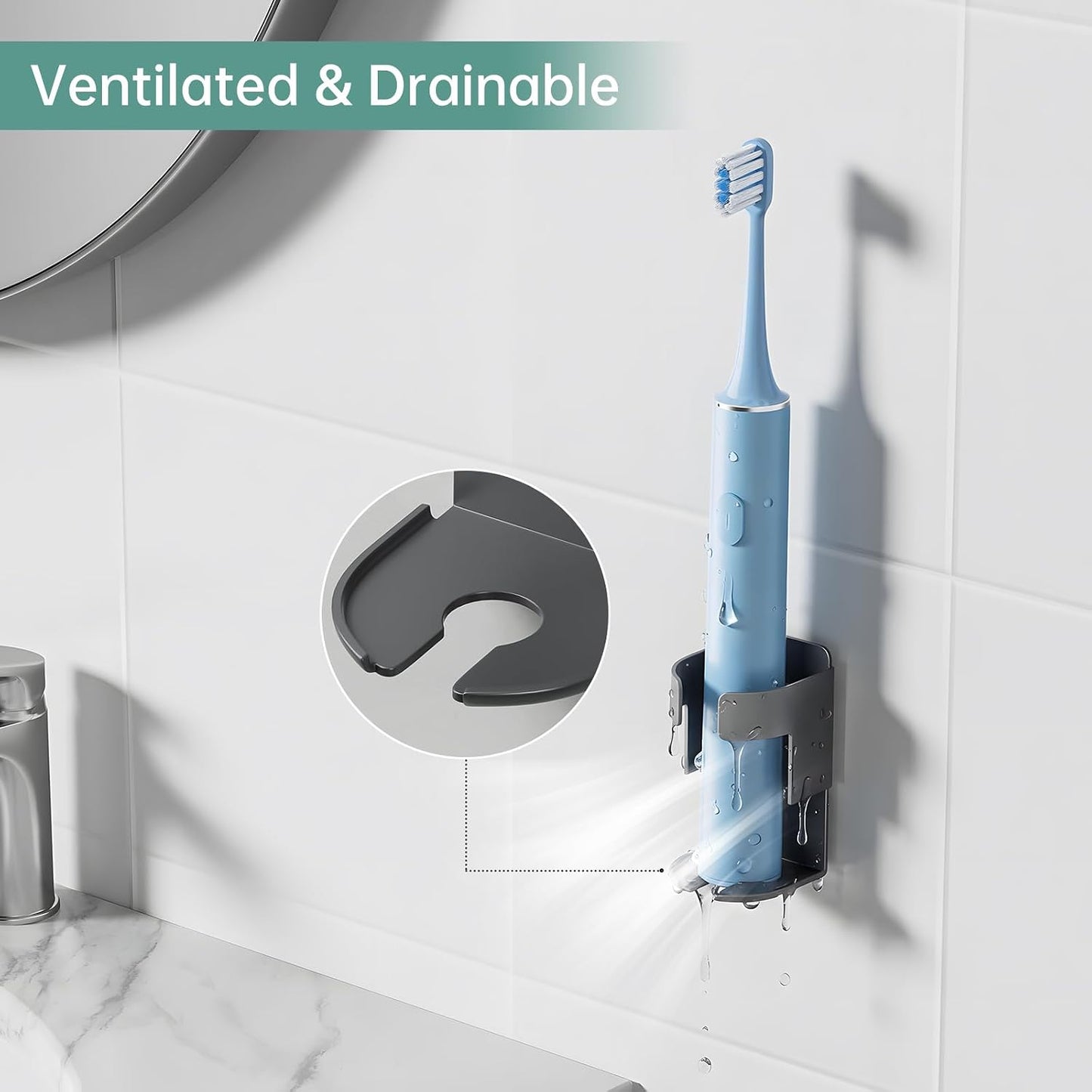 Adhesive Electric Toothbrush Holder Wall Mounted, Aluminum Black 2 Pack | Shower Tooth Brush Storage Organizer for Bathroom, Hanging Electric Toothbrush Storage Stand for Wall