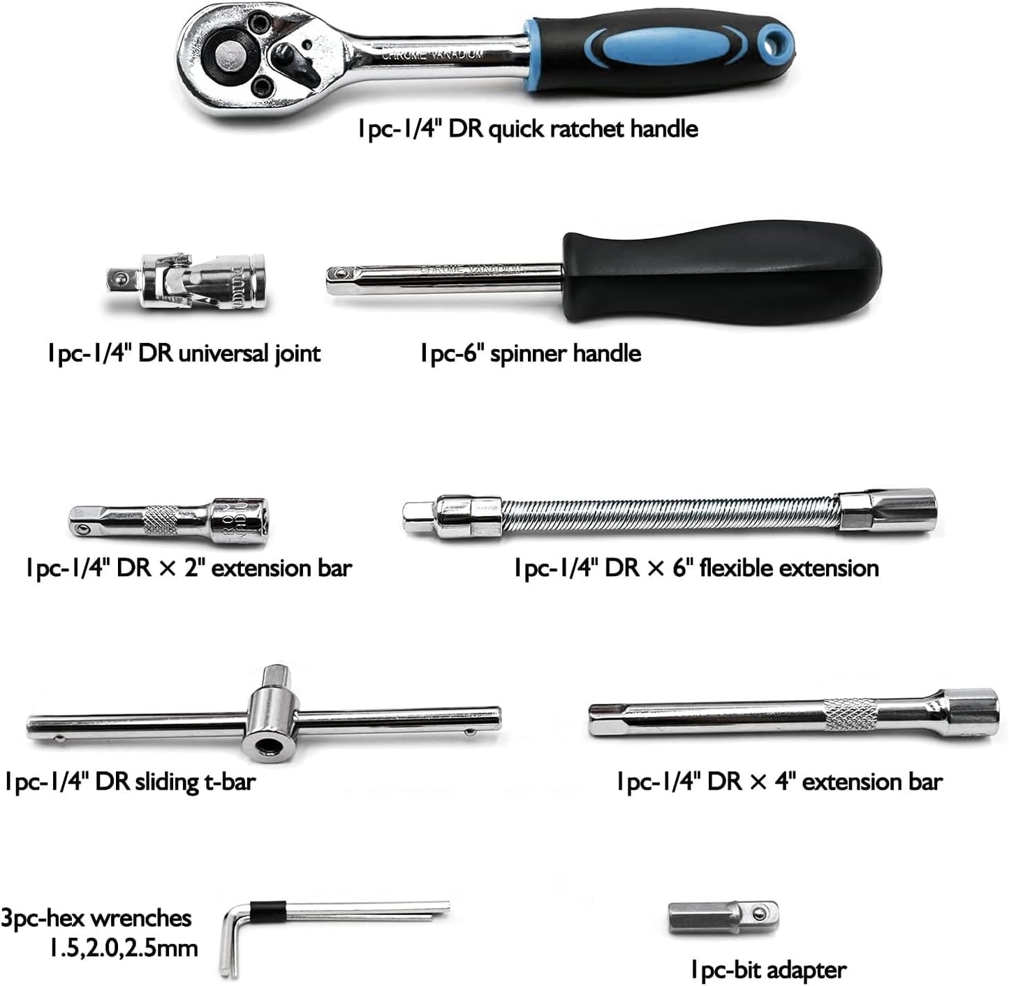 Egofine 46 Pieces 1/4 inch Drive Socket Ratchet Wrench Set, with Bit Socket Set Metric and Extension Bar for Auto Repairing and Household, with Storage Case