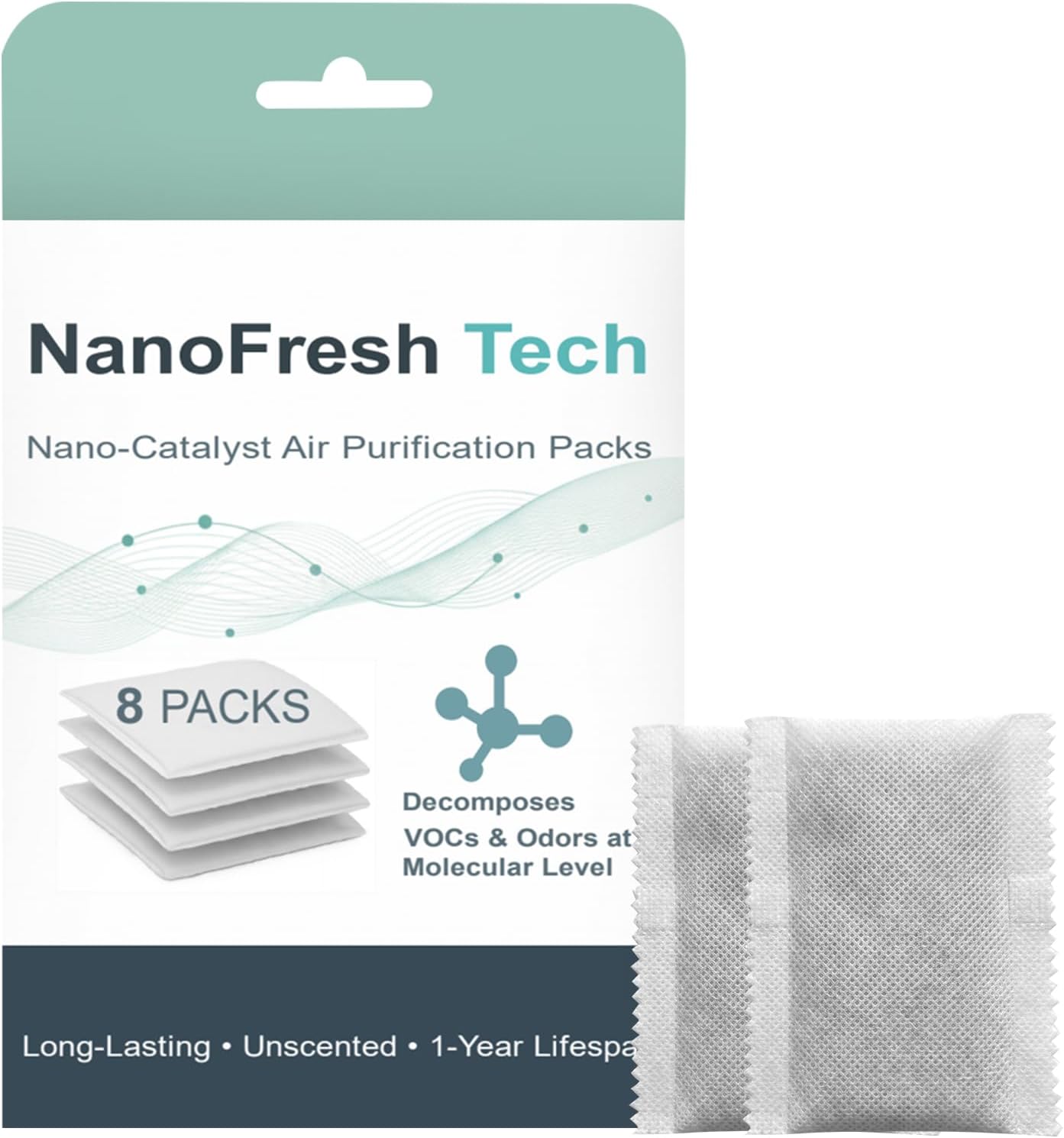 Unscented Odor Eliminator Pouches (8-Pack) - 1 Year Smell Absorber for Trash Can, Shoe, Gym Bag - Better Than Baking Soda - Deodorizer Inserts Compatible with Diaper Genie & Munchkin