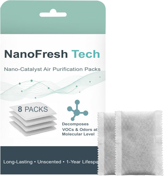 Unscented Odor Eliminator Pouches (8-Pack) - 1 Year Smell Absorber for Trash Can, Shoe, Gym Bag - Better Than Baking Soda - Deodorizer Inserts Compatible with Diaper Genie & Munchkin