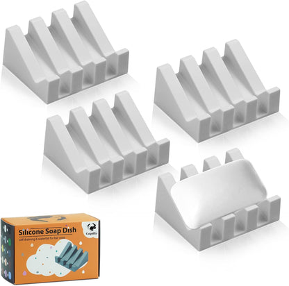 Self Draining Soap Dish Holder,Silicone Soap Dish,for Bathroom,Kitchen, Sponges，Can Extend Soap Life，Keep Soap Bars Dry and Easy Cleaning (White,1-Pack) - Colors B