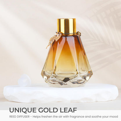 Reed Diffuser Set - 4 Empty Bottles with 20 Sticks, Delicate Gold Leaf Decor, Glass Fragrance Diffuser with Lids for Home, Bathroom | Refillable, Diamond Style (4 PCS Black)