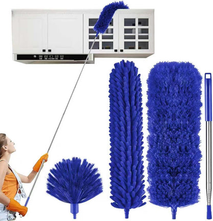 4 Pcs Microfiber Cobweb Duster with 100-inch Extendable Pole, Washable and Reusable Feather Cleaning Duster Kit with 3 Duster Heads,Dusters for Cleaning with Telescopic Pole for High Ceiling Fan