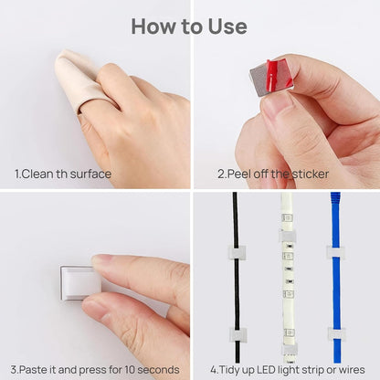 120PCS LED Strip Light Clips, Self-Adhesive Mounting Clips & Mini Cable Clips for 6mm/8mm/10mm Wide Strip Lights, Adhesive Wire Clips Wall Holder for 3528/5050/2835 SMD, Cable Management Solution