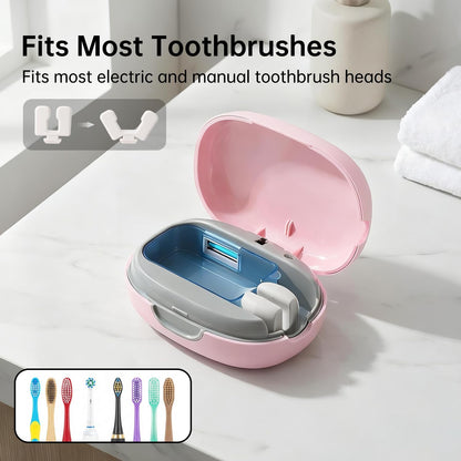 UV-C Toothbrush Sanitizer Case, Dual Light Cleaner Cover with Clear Window, USB-C Rechargeable Travel Holder for Electric and Manual Brushes, White