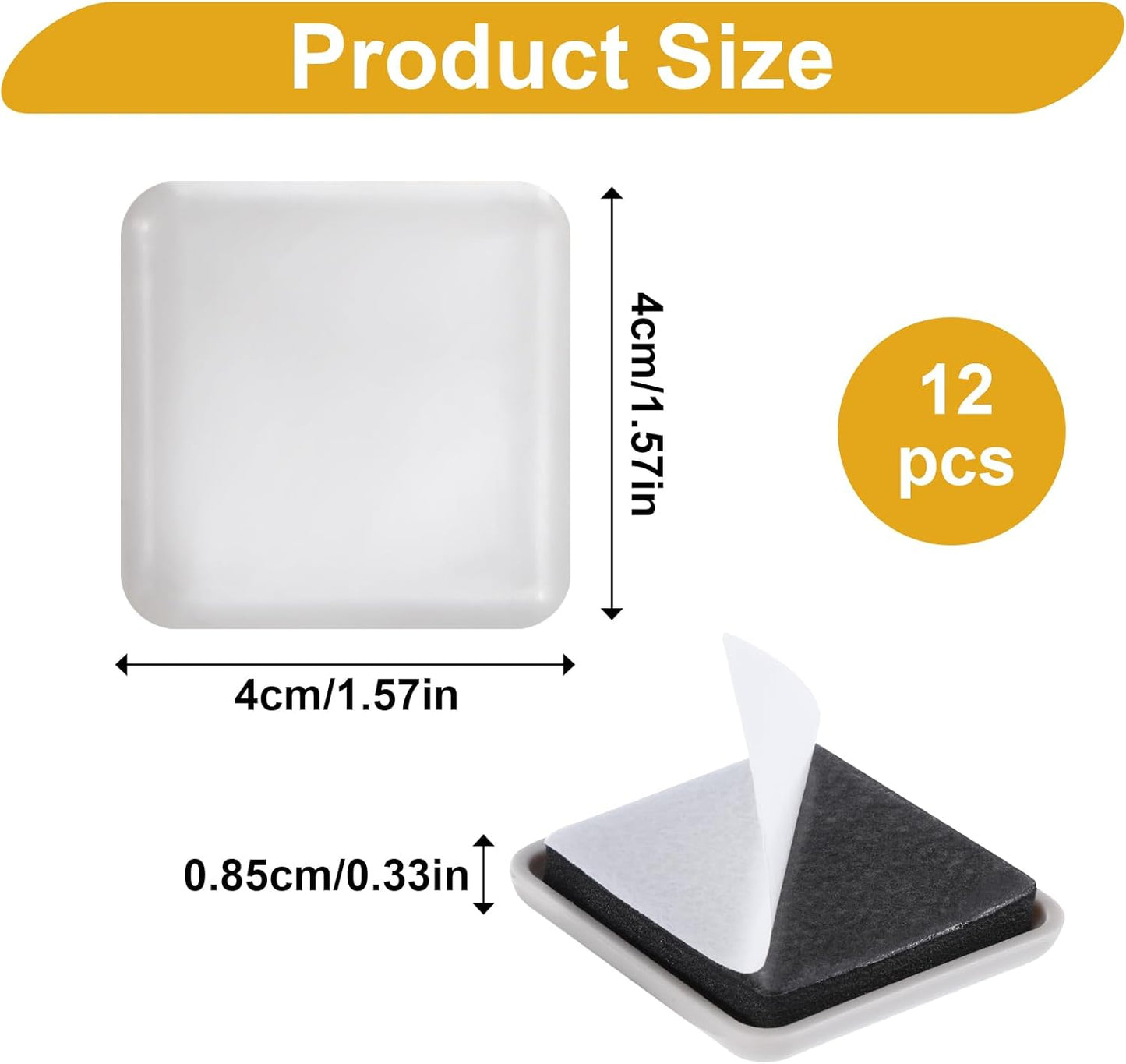 12Pcs Furniture Sliders, 1.5 Inches Self-Adhesive Furniture Sliders Pads, Square Reusable Furniture Moving Glides Sliders for Carpet Hardwood Floors Heavy Sofa Chair Table Couch Cabinet Fridge