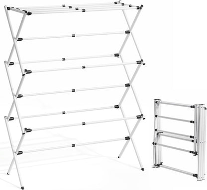 APEXCHASER Extra Large Clothes Drying Rack, Foldable & Extendable Laundry Rack with Adjustable Size (20.87"-35.43" L), Space-Saving, Rust-Resistant Frame for Indoor/Outdoor Use, White