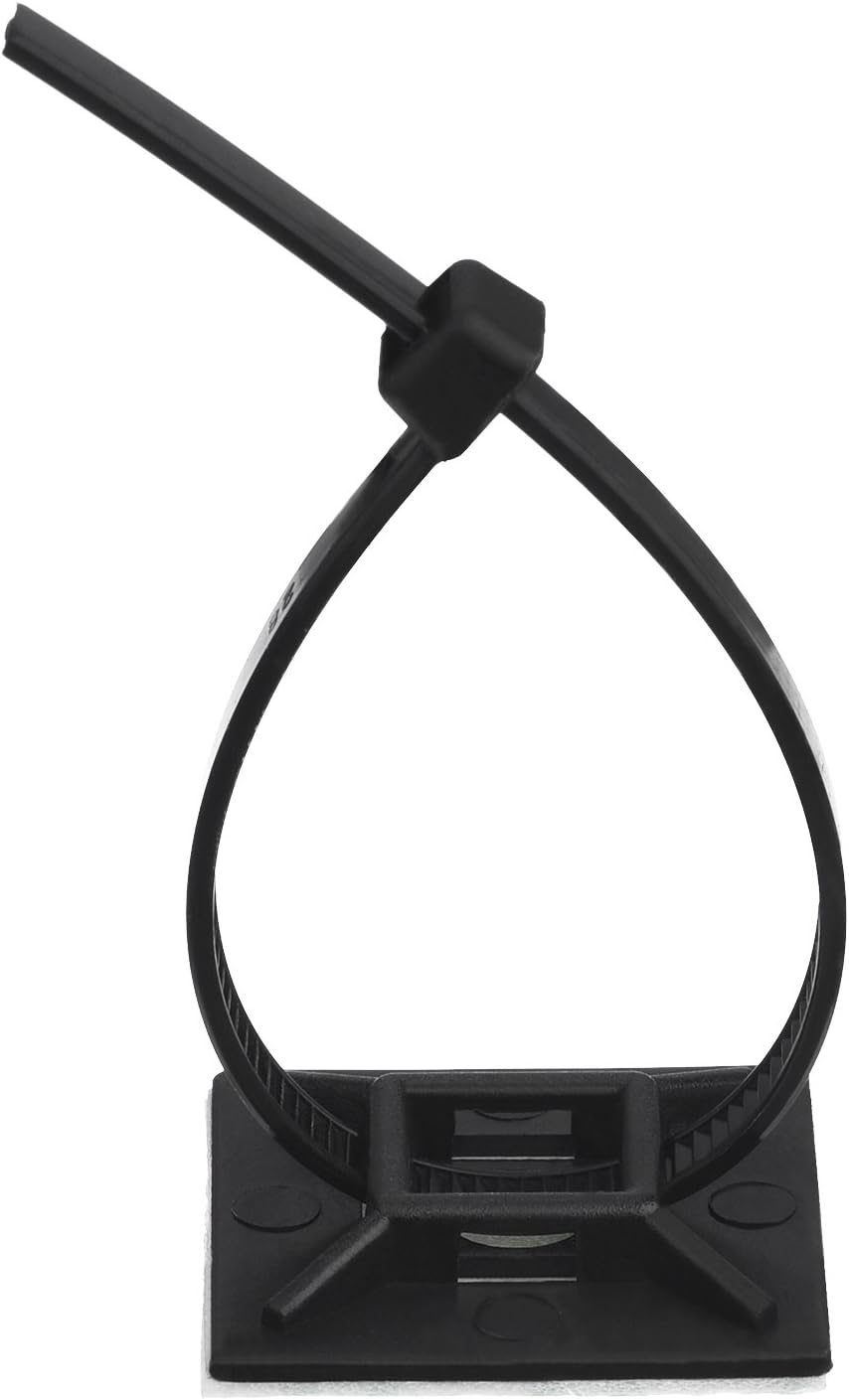 Hicarer 100 Pack Adhesive Clips for Wire Zip Tie Holder Mounts Self Adhesive Cable Base Holders Black Multi Purpose Cords Cable Tie Sticky Desk Wall Organizer